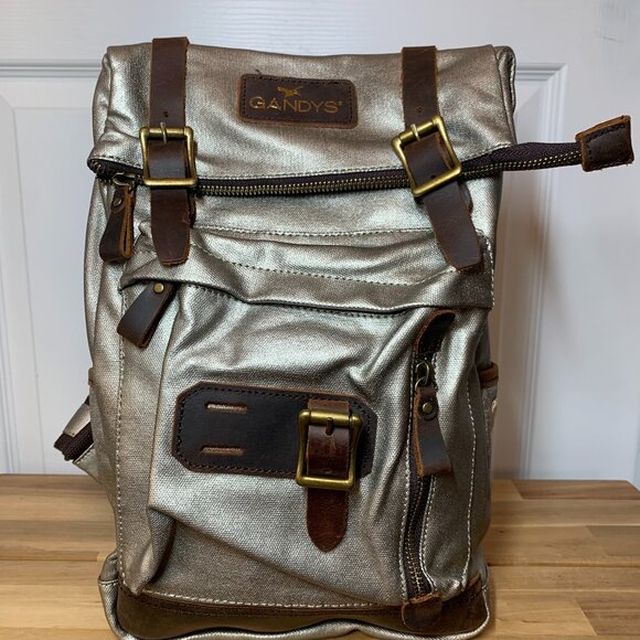 Gandy’s London Bali Mini Backpack – Metallic Silver Waxed Cotton w/ Leather Trim - Picture 4 of 7